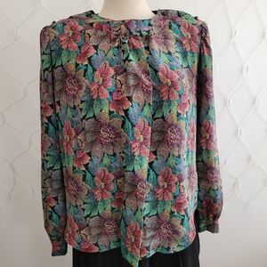 °Vintage Floral Colorful Blouse • Prestige Business Fashion • Size 12
